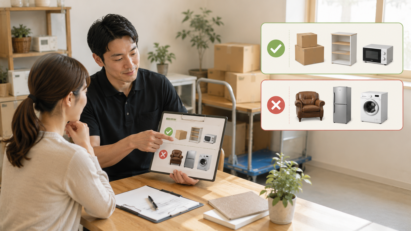 運べる荷物と対応外の荷物を確認する生成イメージ